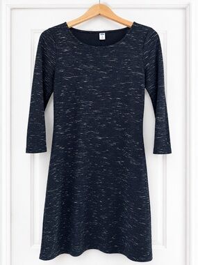 Old Navy Black Space Dye 3/4 Sleeve Swing Dress